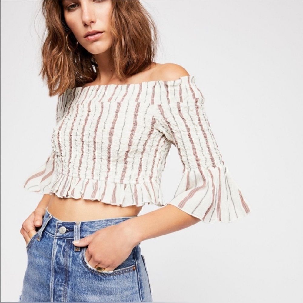 Free People Smock Around Off Shoulder Crop Top Size s‎